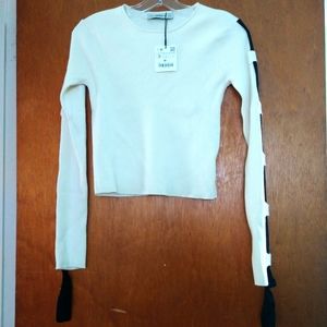 NWT ZARA Knit creme cable long sleeve crop top size small